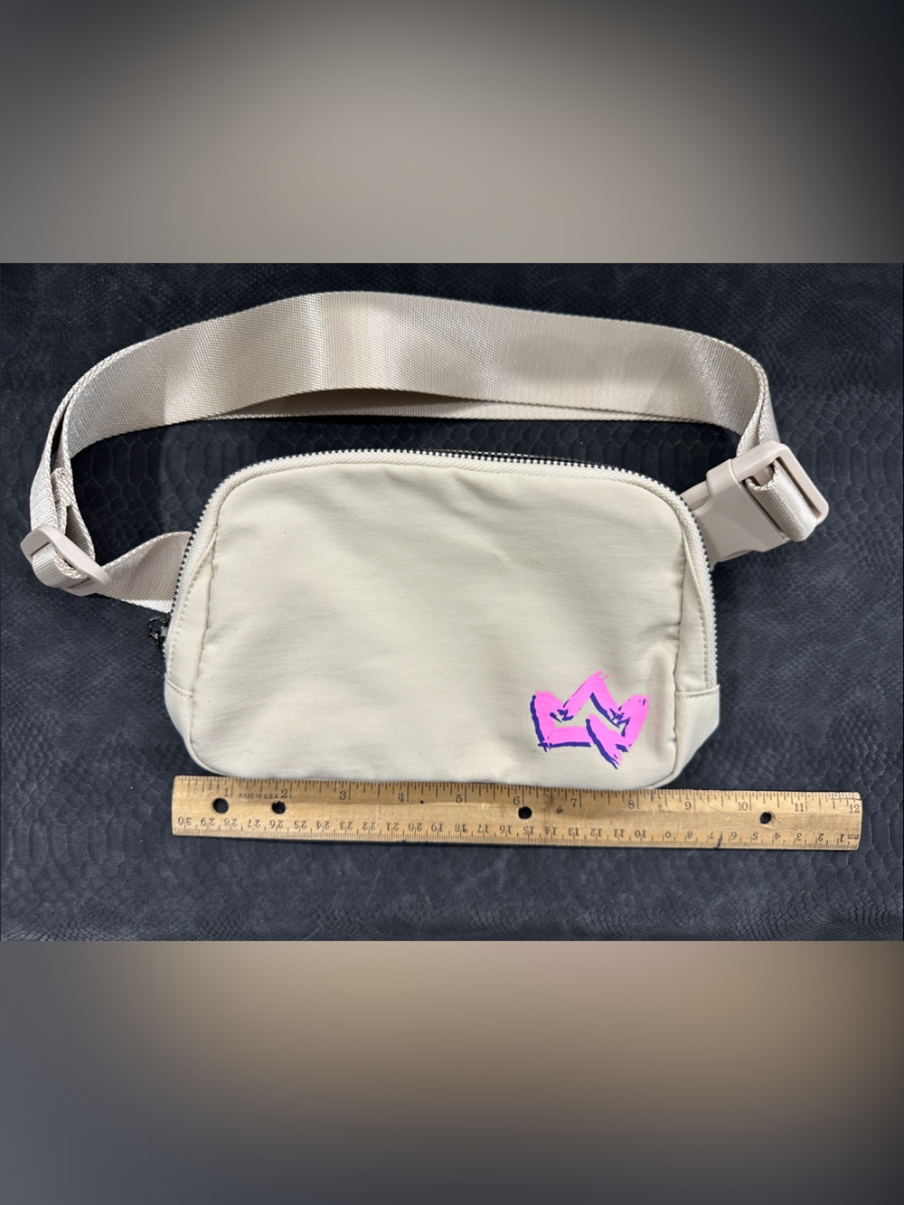 Cream Crossbody Belt Bag with Pink Accent